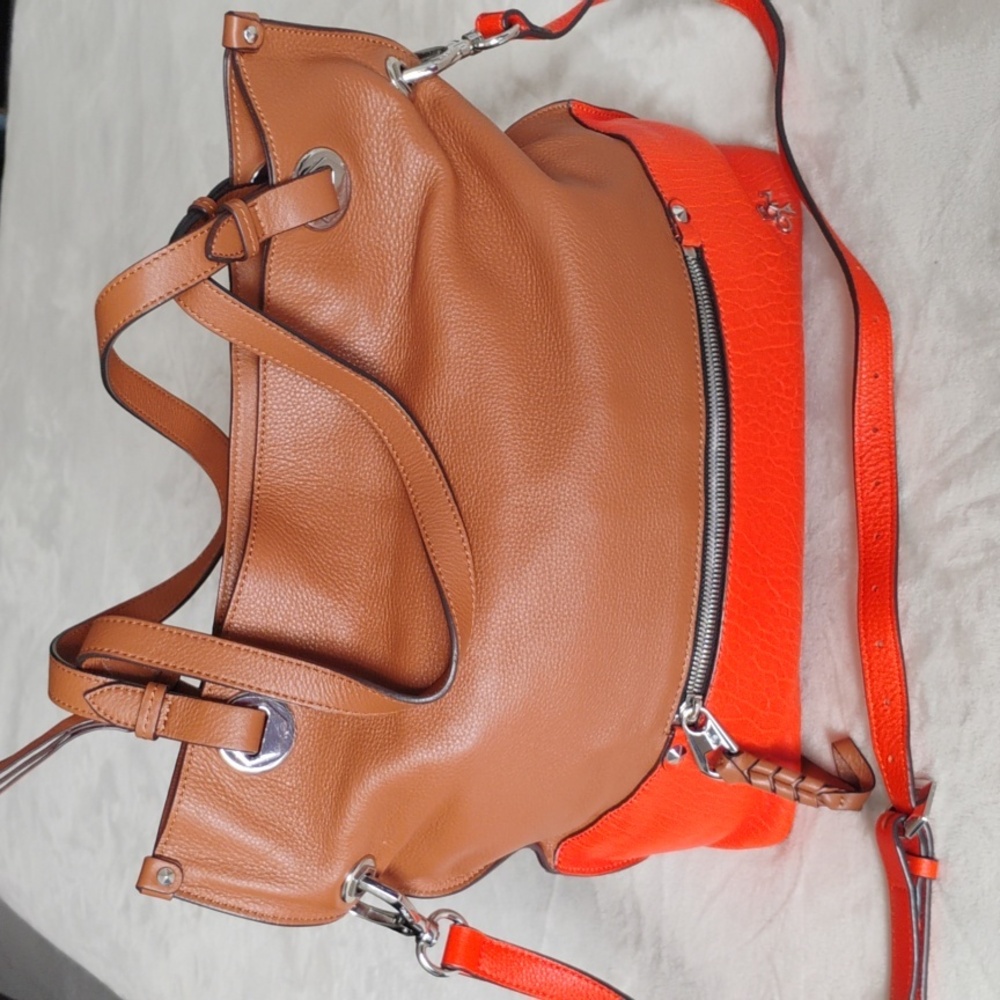 orYANY Brown and Orange Leather Shoulder Bag With Silver Hardware